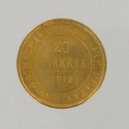Kultaraha, Suomi 20 mk, vuodelta 1913, 900, paino 6,4g