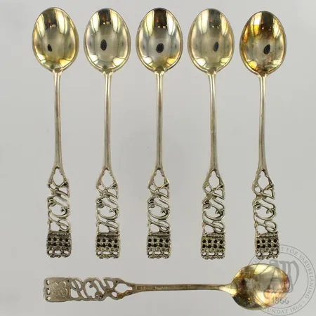 Kuusi ruokalusikkaa KOP-logolla, kaiverrettuja, design P. Sarpaneva, 830, paino 167,8g