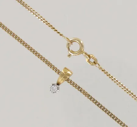 Panssarikaulaketju timanttiriipuksella 1xn.0.04ct, ketjun pituus 41cm, riipuksen korkeus 10mm, 585 kelta- ja valkokulta, paino 4,1g