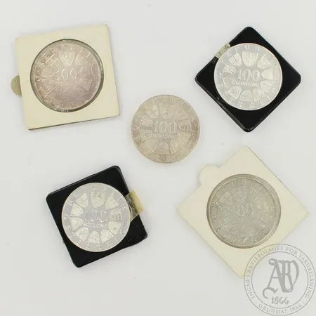 Viisi hopearahaa,  Itävalta 100 Shilling 1976 Innsbruck, 630br, 126,9g 