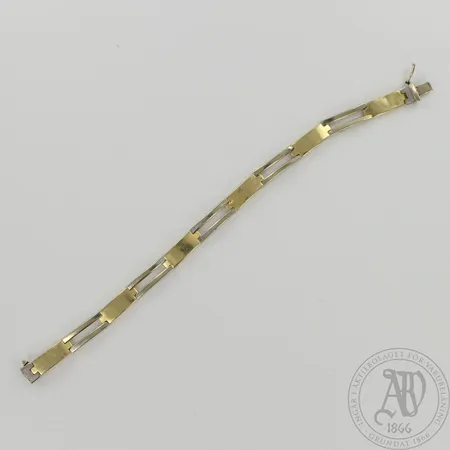 Ranneketju, pituus 210mm, käytön jälkiä, 585 valko- ja keltakulta, paino 10,8g 