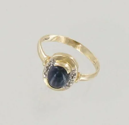 Sinisafiirisormus timanteilla 6xn.0.005ct, koko 17¾, 585br, paino 2,8g