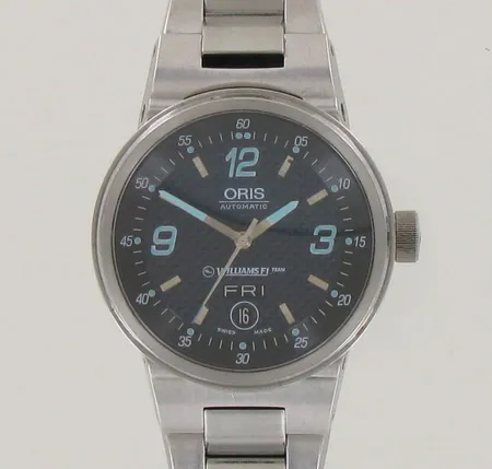 Teräsrannekello Oris Williams F1 Team, automaatti, ref: 7560, koneisto  ETA Cal. 2836-2 25 jewels, taulun Ø 40mm, rannekkeen pituus 175mm  