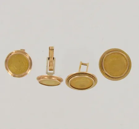 Kahdet kalvosinnapit kultarahalla, vialliset, 750-900, paino  29,1G