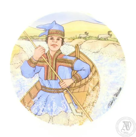 Seinälautanen Arabia, Koskenlaskija, Ø 12cm. Lähetetään postipakettina.