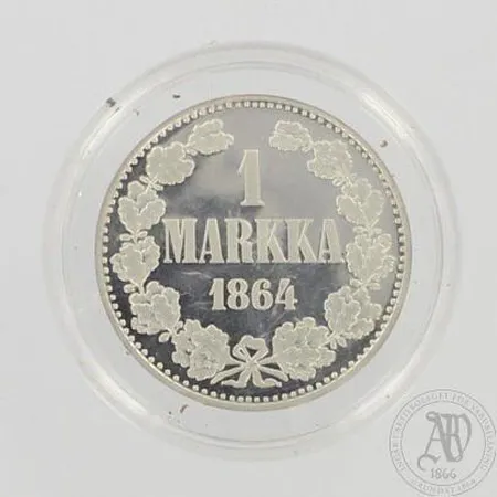 Juhlaraha, 1 markka 1864, 925, paino 14,8g