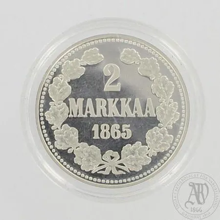 Juhlaraha, 2 markkaa 1865, 925, paino 18,7g