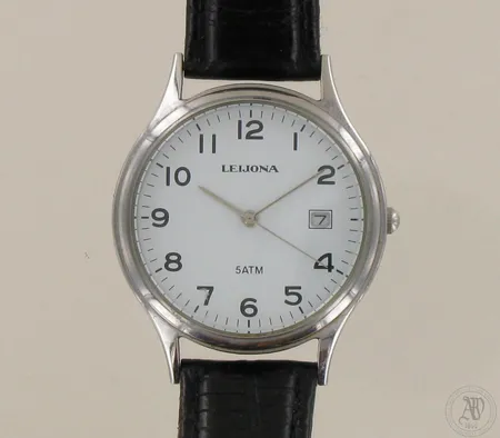 Teräsrannkello Leijona quartz nahkarannekkeella, taulun Ø 36mm 