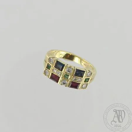 Kivisormus timanteilla 6xn.0.04ct ja 4xn.0.01ct, koko 16½, 585br, paino 5,8g
