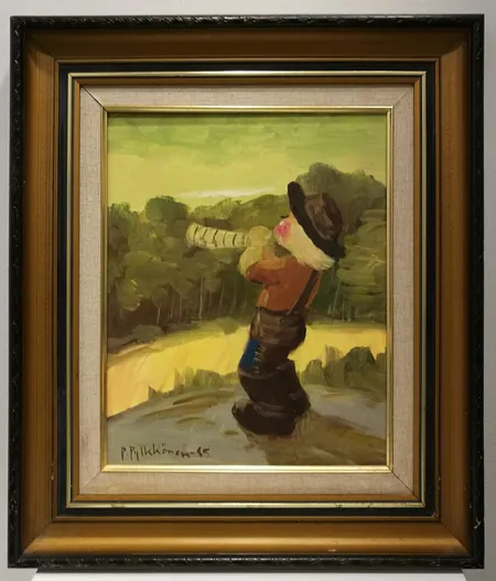 Öljyvärimaalaus, signeeraus P Pylkkönen -85, Paimenpoika, koko 30x39cm.  Ota yhteys panttilainaamoon kuljetusmaksusta sopimiseksi.