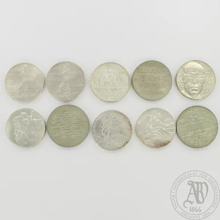 10 juhlarahaa, nimellisarvo 250mk, 500, paino 235,2g