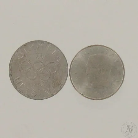 Raha Suomi 1000mk, Suomen Tasavalta 1960 ja Hopearaha, Olympialaiset 1952, nimellisarvo 500mk, 500, paino 12,0g