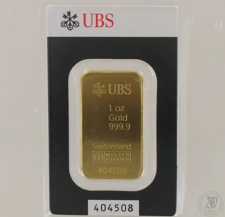 Kultaharkko UBS, no. 404508, 999,9, 1 oz, paino 31,1g