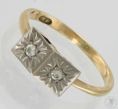 Timanttisormus 2xn.0.05ct, koko 18, 585 kelta- ja valkokulta, paino 3,1g