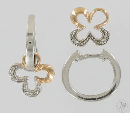 Timanttikorvakorut 12xn.0.005ct, korkeus 20mm, 585 kelta- ja valkokulta, paino 4,8g