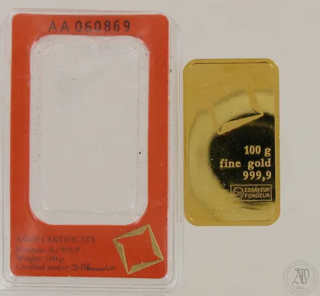 Kultaharkko Valcambi Suisse, 999,9, paino 100,0g