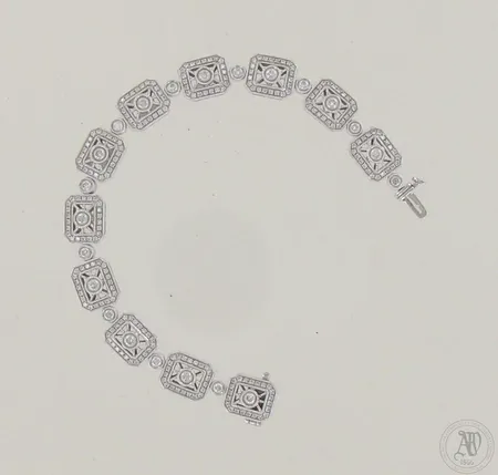 Timanttirannekoru 11xn.0.10ct 11xn.0.06ct 242xn.0.005ct, pituus 175nn, 585 valkokulta, paino 29,9g 