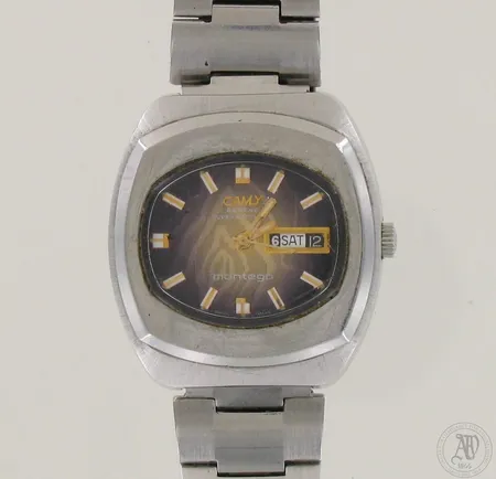 Teräsrannekello Camy Montego, Geneve, superautomatic, taulun mitat 37x41mm, ranneekkeen pituus 20cm, käytön jälkiä