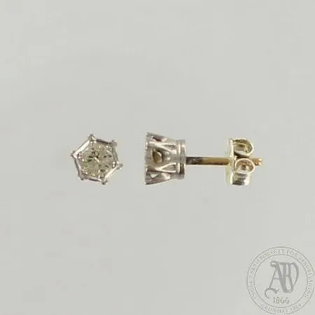 Timanttikorvakorut 2xn.0.20ct, 750br kelta- ja valkokulta, taustat metallia, paino 1,6g 