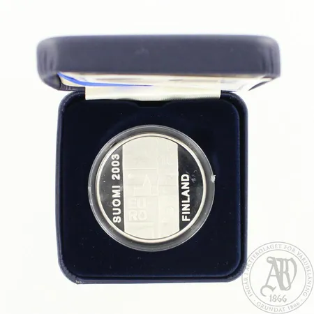 Juhlaraha, Puolesta maan, Anders Chydenius, nimellisarvo 10 Euroa, laatikko ja rasia, 925, paino27,4g 