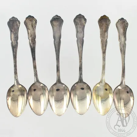 Kuusi kahvilusikkaa, Chippendale, 115mm, Kultakeskus, 830, paino 75,7 Paino: 75,7 g