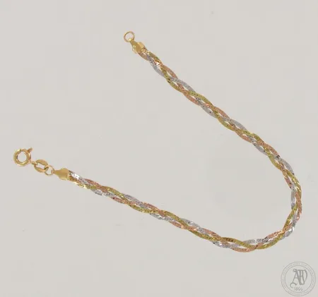 Ranneketju, pituus 185mm, 585 kelta-valko-ja punakultaa, paino 3,7g