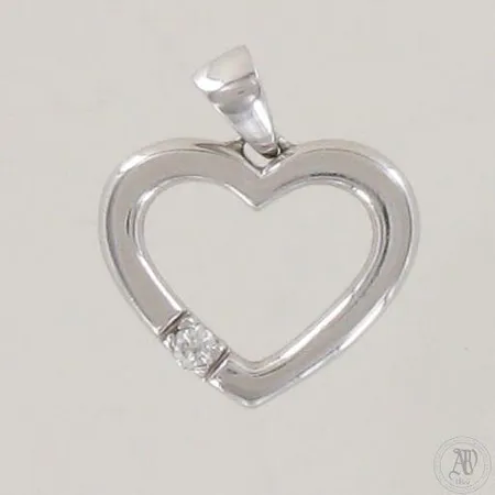 Sydänriipus timantilla 1xn.0.05ct, korkeus 18mm, 585 valkokultaa, paino 2,2g 