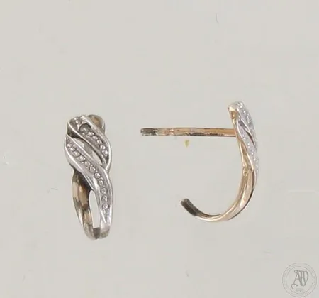 Timanttikorvakorut 2xn.0.005ct, korkeus 12mm, taustat puuttuu, 585 kelta-ja valkokulta, paino 0,9g 