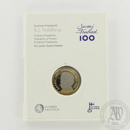Juhlaraha, Suomen presidentit, K.J. Ståhlberg, nimellisarvo 5€, Cu/Ni, sealed alkuperäispakkauksessa