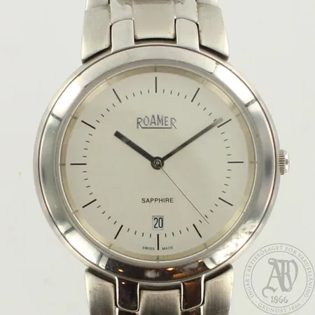 Rannekello Roamer, No. SC2024, takakannessa naarmuja ja kaiverrus, Ø 38mm, quartz, paristo loppumaisillaan, metallirannekkeen pituus 210mm
