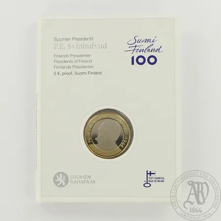 Juhlaraha, Suomen presidentit, P.E, Svinhufvud, nimellisarvo 5€, Cu/Ni, sealed alkuperäispakkauksessa