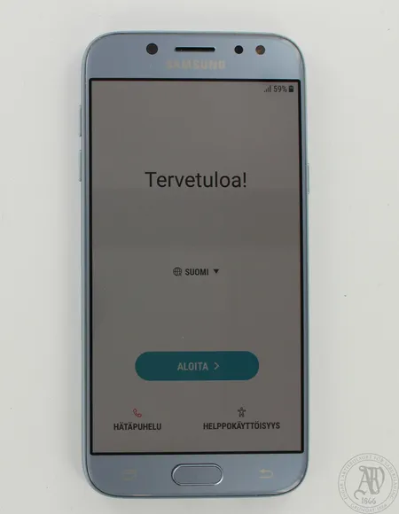 Samsung Galaxy J5 DS Silver, suojakuori laturi ja alkuperäinen pakkaus, takuu voimassa 5/2020, uuden veroinen