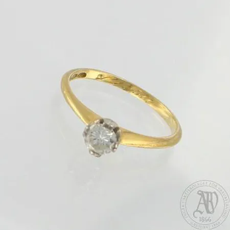 Timanttisormus 1xn0.35ct, kaiverrettu, koko 17, 750, paino 2,3g 