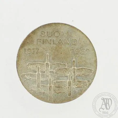 Juhlaraha Itsenäinen Suomi 50 vuotta 1967, nimellisarvo 10 markkaa, 900, paino 23,9g