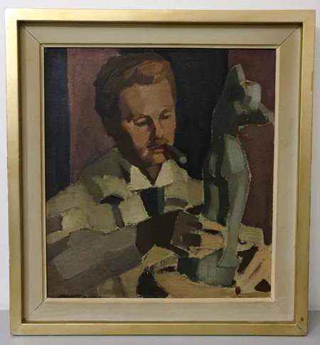 Öljyvärimaalaus, Into Saxelin: Omakuva, koko 56x52cm, kehyksissä kulumaa.