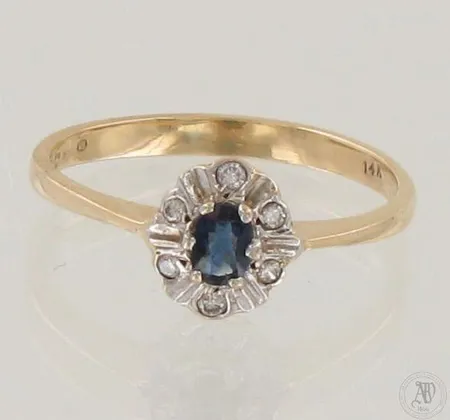 Timanttisormus sinisafiirilla 6xn.0.005ct, koko 16¾, 585br, paino 1,7g
