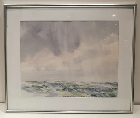 Akvarelli,  signeeraus Kalle Wikberg 05, Merellä, mitat 51x61cm. Ota yhteys panttilainaamoon kuljetusmaksusta sopimiseksi.
