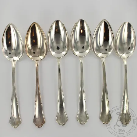 Kuusi ruokalusikkaa, Chippendale, pituus 186mm, 830, paino 300,0g 
