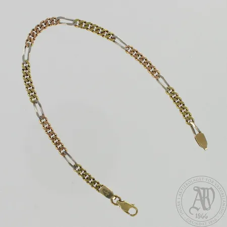 Figaro-ranneketju, pituus 190mm, 585 kelta- puna- ja valkokulta, paino 6,7g 