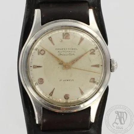 Teräsrannekello Ernest Borel, Incaster, automaatti, 17 jewels, taulun Ø 34mm, käytön jälkiä, nahkaranneke kulunut.