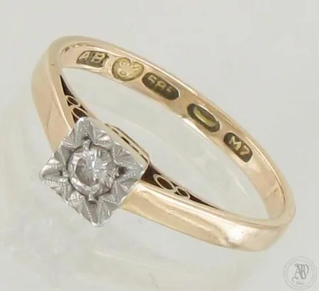 Timanttisormus 1xn.0.12ct, koko 16, 585 kelta- ja valkokulta, paino 2,0g