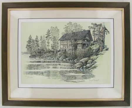 Taidegrafiikkateos, signeeraus Kimmo Pälikkö II 43/75, teoksen mitat ilman kehyksiä 21x30cm Ota yhteys panttilainaamoon kuljetusmaksusta sopimiseksi.