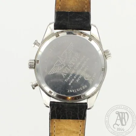 Teräsrannelkello, Aviator AVW5839G1, quartz, Ø 43mm, nahkaranneke