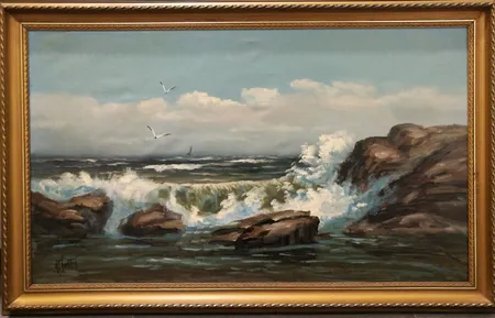 Öljyvärimaalaus, Signeerattu Helge Monten, mitat 67x107cm. Kehyksissä pientä kulumaa. Ota yhteys panttilainaamoon kuljetusmaksusta sopimiseksi.