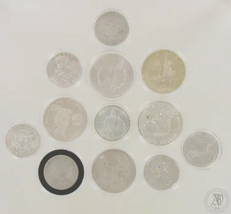 12 hopearahaa USA 5x one dollar ja 7xhalf dollar, 900br paino suojien kanssa 264,1g