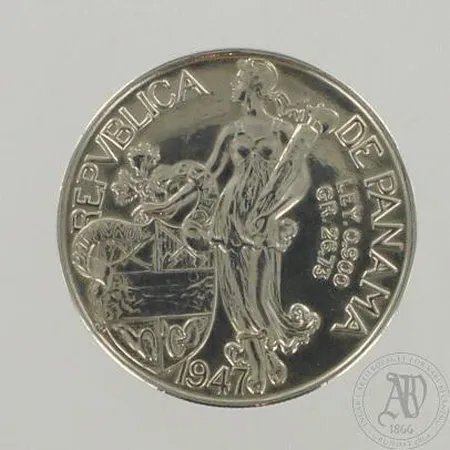 Hopearaha, Republica de Panama 1947, 900, paino 26,5g