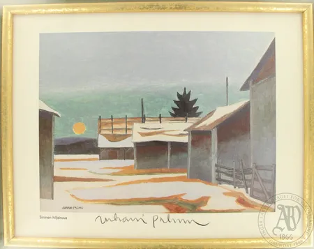 Vedos, Sininen Hiljaisuus, signeeraus Juhani Palmu, koko 14x17cm.  Lähetetään postipakettina.