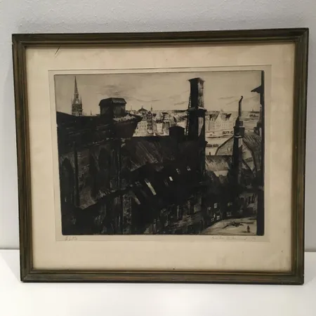 Hiilipiirustus, signeeraus Edith Wiklund -39, koko 34x27cm, kehykset kuluneet.  Lähetetään postipakettina.