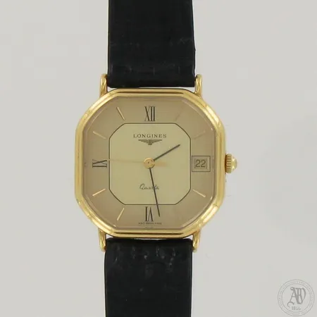 Kultarannekello Longines Quartz, cal.L950.2, sarjanumero 19873511, taulun Ø 31mm, 750br paino 37,1g
