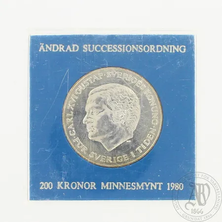 Juhlaraha, 200 Kronor minnesmynt 1980, 925, paino 27,0g